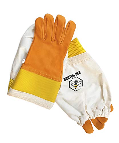 Brutul Bee Beekeeping Cowhide Leather Ventilated Gloves With Rubber & Mesh Cuff Long Protective Vented Sleeves - size: X-Large