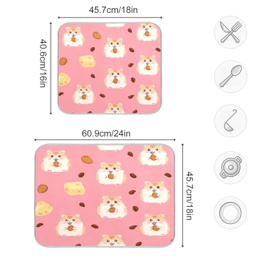 Kcldeci Cute Little Hamsters Eating Cheese Dish Drying Mat Kitchen Counter Mat Draining Mat Kitchen Accessories Dish Rack Pad for Dishes, Utensils, Countertops, Sinks 18x24in - size: 18x24in