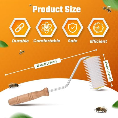 Flexzion Honey Uncapping Needle Roller – Propolis & Honey Beekeeping Tools Supplies for Harvesting - 5-Inch Hardwood Handle Uncapper for Honeycomb Roller Brush Extraction