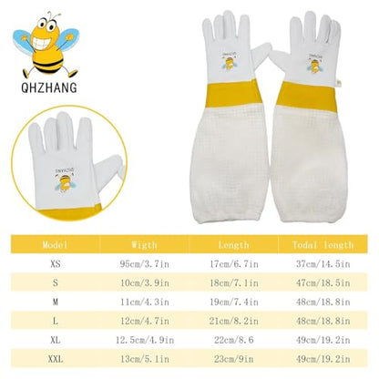 Stingproof Goatskin Beekeeping Gloves, 3-Layer Breathable Sleeve(XS) | Elastic cuffs for a secure bee-proof seal, unisex comfy fit, ideal for both beginner of professional beekeepers - size: XS
