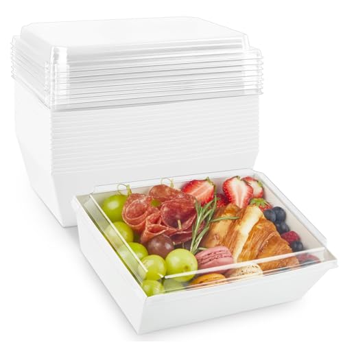 ZORRITA Paper Charcuterie Boxes with Clear Lids, 8 x 6 Inch, White, 20 Pack | Large Disposable, Take Out Bakery Boxes, For Cake, Cupcakes, Sandwiches, Cookies, Cocoa Bombs, Salads - color: White (20 Pack)