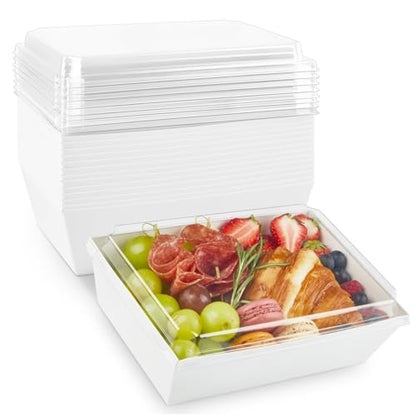 ZORRITA Paper Charcuterie Boxes with Clear Lids, 8 x 6 Inch, White, 20 Pack | Large Disposable, Take Out Bakery Boxes, For Cake, Cupcakes, Sandwiches, Cookies, Cocoa Bombs, Salads - color: White (20 Pack)