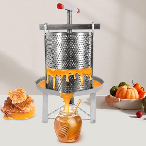 304 Stainless Steel Honey Press, 9.44 x 9.44 x 23.62 Inch Household Manual Honey Extractor Wax Beekeeping Tool Grape Fruit Wine Press for Oil Pressure Dehydration, Medicine Dregs