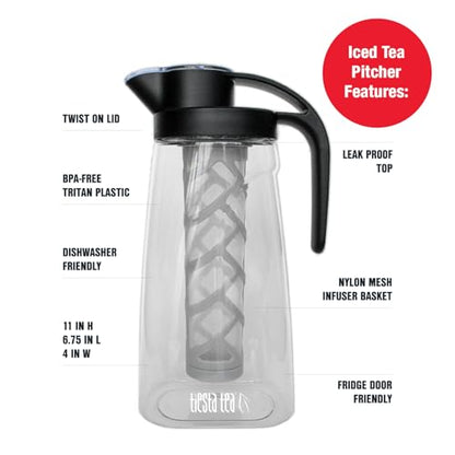 Tiesta Tea - Loose Leaf Iced Tea Pitcher, BPA-Free Tritan Plastic, Includes Multipurpose Nylon Mesh Infuser, Brew Hot & Cold, Leak-Proof Twist-On Lid, Dishwasher Safe, 1/2 Gallon Capacity - style: Pitcher(64 fl oz)