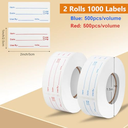 1000Pcs Food Labels, AIMEIKI 2 Rolls 1 x 2 Inch Removable Date Stickers Waterproof Food Storage Stickers for Freezer, Refrigerator, Food Containers Easy Clean No Residue - style: 1x2inch labels