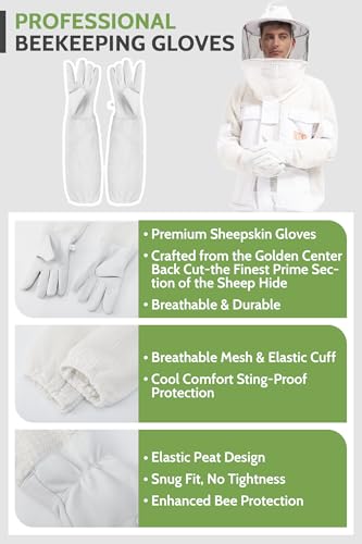 Sting Proof Bee & Beekeeping Jacket, 3-Layer Vented 2 Veils & Gloves,M | Ultra-Breeze Ventilated Beekeeper Jacket for Men & Women, Dual Veils, Beginner to Pro, All-Day Comfort, Backyard Apiary - size: M