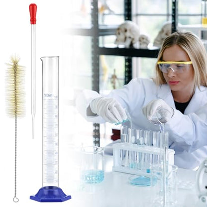 QWORK 100 mL Thick Glass Graduated Cylinder with Bumper Guards & Cylinder Brush, Measuring Liquid Lab Cylinders