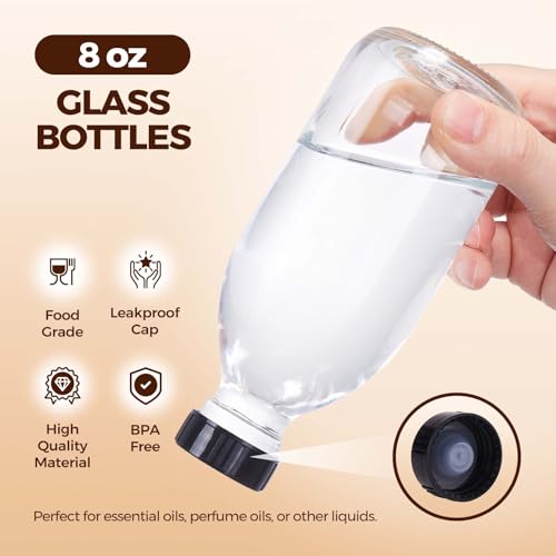 8oz Glass Juice Bottle with Lids, 3 Pack Clear Small Glass Bottles Leakproof Refilllable Sample Dispensing Bottles for Juicing, Homemade Vanilla Extract, Essential Oils, Smoothies, Ginger Shots - color: Clear