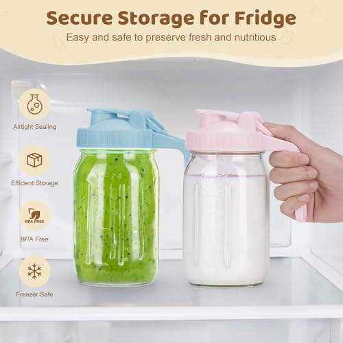 AoeJarry Breast Milk Pitcher with Leak Proof Flip Cap & Pour Spout, 32 oz Wide Mouth Mason Jars for Breast Milk Storage Container, Glass Picther with Lid for Cold Brew Coffee, Sun Tea, Juices, Pink - color: Pink