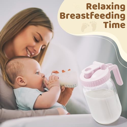 AoeJarry Breast Milk Pitcher with Leak Proof Flip Cap & Pour Spout, 32 oz Wide Mouth Mason Jars for Breast Milk Storage Container, Glass Picther with Lid for Cold Brew Coffee, Sun Tea, Juices, Purple - color: Purple