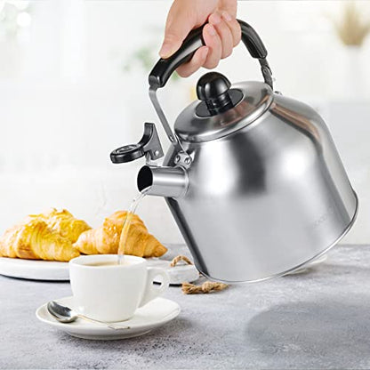 4.2 Quart/4L Large Whistling Tea Kettle, 304 Stainless Steel Brushed Satin, Fast Boil for Induction & Gas Stoves - size: 4.2 Quarts