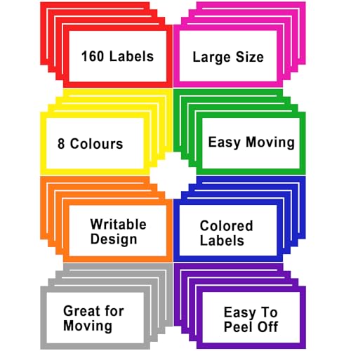 6 x 4 inch Large Moving Labels for Boxes, Blank Moving Boxes Labels Stickers, 160pcs 8 Color Coded Moving Stickers Packing Labels Stickers for Home Organization Projects, Kitchen, Storage Bins - color: A-color