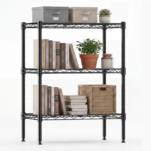 DUMOS 3-Tier Metal Wire Storage Shelves, Adjustable Standing Storage Rack Shelf, Heavy Duty Steel Shelving Unit Organizers for Kitchen Bathroom Pantry Garage, 23.3" Wx13.4 Dx30.2 H, Black - color: Black, size: 3 Tiers-30.2"H without wheels