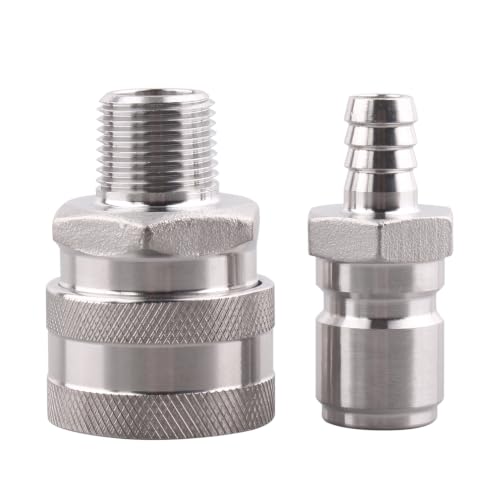 DERNORD 1/2 Inch Stainless Steel Quick Disconnect Set - Beer Brewing Connector Kit (Barb Male/MPT Female)