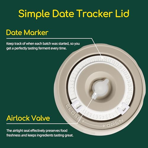 64oz Fermentation Jar Kit with Date-Tracking Lid Airlock Seal and Fermenting Weights, Wide Mouth Glass Jars with Scale Mark for Making and Storing Sauerkraut, Pickles (Pack of 2)