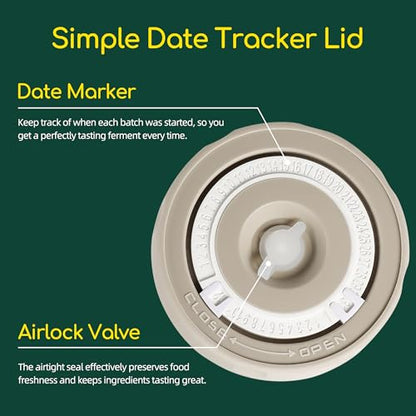 64oz Fermentation Jar Kit with Date-Tracking Lid Airlock Seal and Fermenting Weights, Wide Mouth Glass Jars with Scale Mark for Making and Storing Sauerkraut, Pickles (Pack of 2)