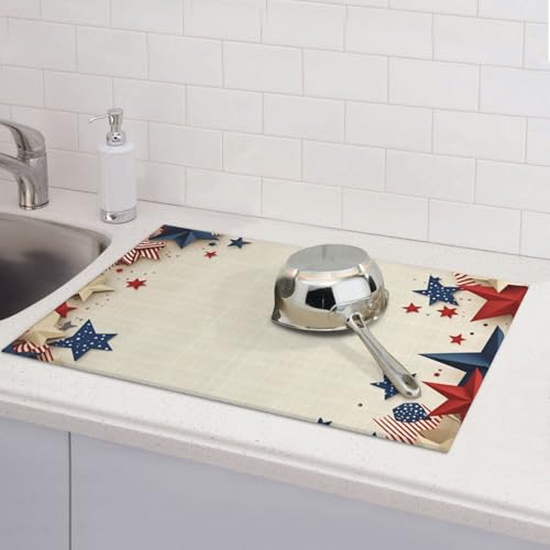 American Flag Stars Patriotic Microfiber Dish Drying Mat 18x24 Inch - Absorbent Non-Slip & Quick Dry Kitchen Counter Dish Drainer Pad, Rustic Farmhouse Style - color: American Flag Stars Patriotic