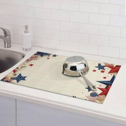 American Flag Stars Patriotic Microfiber Dish Drying Mat 18x24 Inch - Absorbent Non-Slip & Quick Dry Kitchen Counter Dish Drainer Pad, Rustic Farmhouse Style - color: American Flag Stars Patriotic