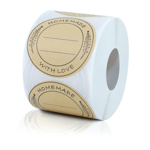 500 Pcs 2″ Homemade with Love Kraft Floral Labels – Decorative Jar Stickers for Gift Wrapping, Weddings, Soaps, Candles, Jam Jars, Special Occasions & Small Business – Removable Adhesive - color: Homemade With Love (Wreath)