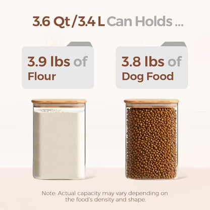 ComSaf 3.6Qt Glass Food Storage Containers, Cereal Storage Containers with Airtight Lids, Large Square Glass Jars with Bamboo Lids, for Rice, Pasta, Oats, Grains, Coffee Beans - color: 3.6Qt-Square