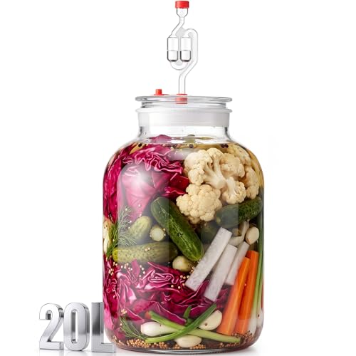 Gisafai 5 Gallon Large Fermenting Jug Wide Mouth Glass Fermenting Container with Airlocks and Silicone Stoppers Fermenter Making Set Glass Water Jar for Sauerkraut Kimchi Pickles Mead & More