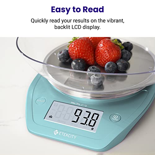 Etekcity 0.1g Food Scale, Bowl, Digital Grams and Ounces for Weight Loss, Dieting, Baking, Cooking, and Meal Prep, 11lb/5kg, Bright Blue - color: Bright Blue, size: 11lb