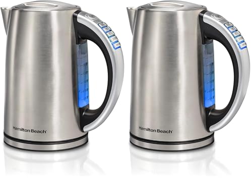 Hamilton Beach 1.7 Liter Temperature Control Electric Kettle,Water Boiler & Heater,Fast Boiling 1500 Watts,BPA Free,Cordless,Auto-Shutoff and Boil-Dry Protection,Stainless Steel (41020R),(Pack of 2) - size: 1.8 Quarts (Pack of 2)