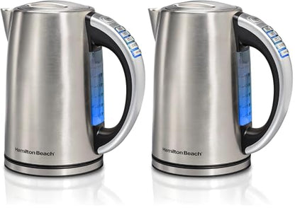 Hamilton Beach 1.7 Liter Temperature Control Electric Kettle,Water Boiler & Heater,Fast Boiling 1500 Watts,BPA Free,Cordless,Auto-Shutoff and Boil-Dry Protection,Stainless Steel (41020R),(Pack of 2) - size: 1.8 Quarts (Pack of 2)