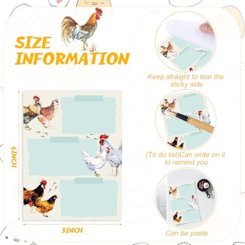Chiisong 12 Pads Chicken Sticky Notes Cute Sticky Notes 3x4 Roosters Gifts for Women Chicken Funny Memos Animals Notepad Office Supplies Christmas Small Gifts - style: Chicken