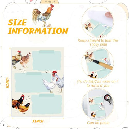 Chiisong 12 Pads Chicken Sticky Notes Cute Sticky Notes 3x4 Roosters Gifts for Women Chicken Funny Memos Animals Notepad Office Supplies Christmas Small Gifts - style: Chicken