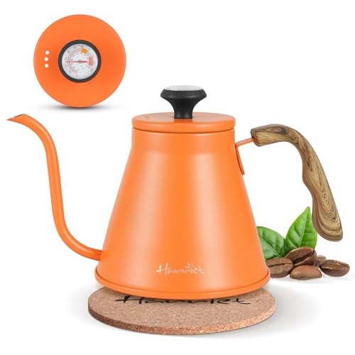 Harriet Gooseneck Kettle with Thermometer for Pour Over Coffee and Tea, 37 fl oz, Stainless Steel, Durable 3-Layer Base, Ideal Spout for Precision Pouring, Compatible with all Stove Tops, Orange - color: Orange