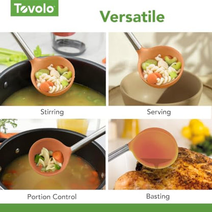 Tovolo Silicone Ladle With Stainless Steel Handle Deep Soup Ladle for Cooking Canning Serving Soup Punch Stew Sauce, Large Kitchen Utensil Spoon Dishwasher Safe BPA Free Silicone Apricot Orange - color: Apricot
