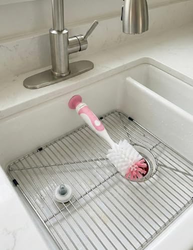 5 in 1 Baby Bottle Brush Set, Bottle Cleaner, 2Pcs Bottle Brush with Stand, 2 Hidden Nipple Brush, 2 Straw Brush, 1 Lid Brush, Nylon Bottles Brush Cleaner for Baby Bottle, BPA-Free(Pink) - color: Pink-nylon & Nylon Brush