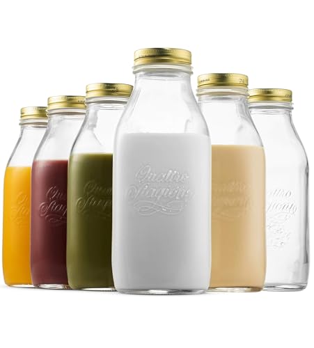 Bormioli Rocco Quattro Stagioni Glass Milk Bottle 33.75 Ounce/1 Liter with Airtight Lid, Great For Kombucha Brewing Bottle, Beer, Homemade Juicing, Smoothies, Beverages, Durable Construction. (6 Pack) - size: 33.75 Oz