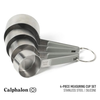 Calphalon Prime Measuring Cups, 4-Piece Stainless Steel Measuring Cup Set with Taupe Silicone Handles, Accurate Kitchen Measuring Tools for Dry & Liquid Ingredients - color: Taupe w/ Silicone (Prime - Measuring Cups), size: Measuring Cups (Set of 4)