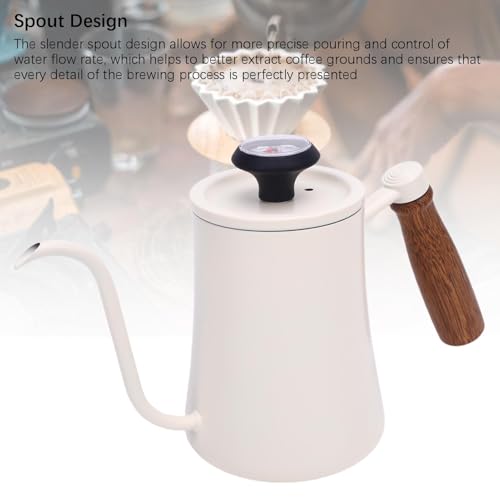Aramox Pour Over Kettle, 600ML Stainless Steel Coffee Pot with Thermometer, Precision Control for Home Barista and Tea Lovers (White) - color: White