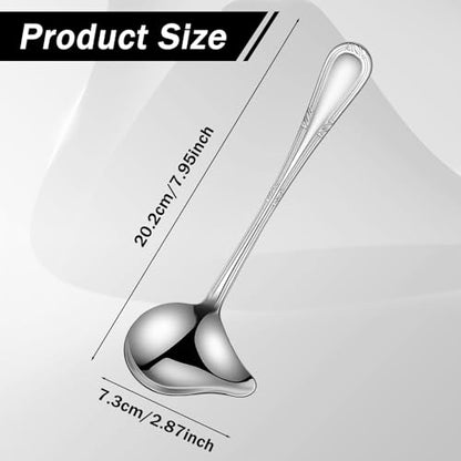2 Pcs Small Ladle with Pouring Spout Stainless Steel Gravy Spoon Sauce Drizzle Spoon for Spooning Gravies Sauces Dressings Kitchen Utensils (8 x 2.9 Inch)
