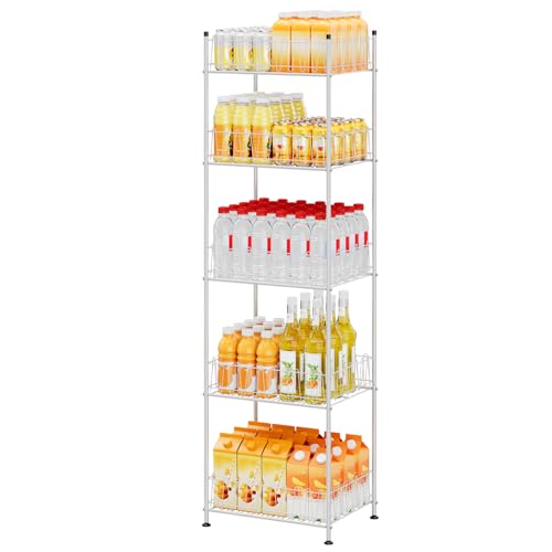 ETELI Water Bottle Storage Organizer 5 Tier Metal Water Bottle Holder Shelf Drink Beverage Soda Can Organizer Rack Bottled Water Stand for Floor Classroom Kitchen Food Storage, Silver - color: Silver, size: 5 Tier,12.5"D x 16.7"W x 60.6"H