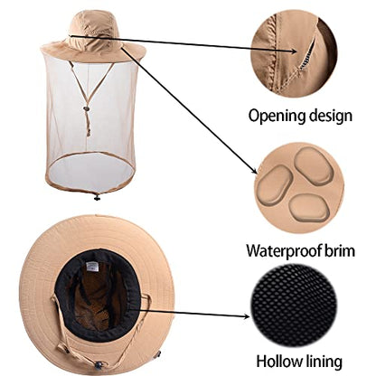 Head net hat Beekeeping Beekeeper bee Veil hat Hunting Netting mesh Hood Cap bee Keeper Catcher Halloween Costume | Halloween Costume,Sun Shield Nylon,Foldable Packable,Brim Protection Dog Grooming,Bonnet Keepers Crown Net Comfortable - color: Khaki