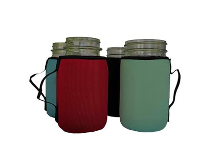 Mason jar Sleeves for Wide and regular mouth 32oz Quart jars 4 pack. Red, Black, Blue, Teal.