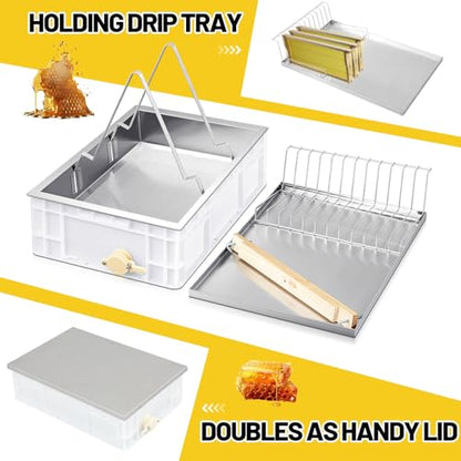 Zonon Beekeeping Uncapping Station for Honey Harvesting, Extractor, Strainer and Plastic Honey Cutting Deep Tray Shallow Tray Storage Box Set (Single Layer, Stainless Steel, Plastic) - style: Single Layer, Stainless Steel