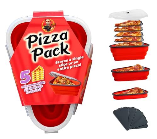The Perfect Pizza Pack™ - Reusable Pizza Storage Container with 5 Microwavable Serving Trays - BPA-Free Adjustable Pizza Slice Container to Organize & Save Space, Red - color: Red, size: 1 Pack