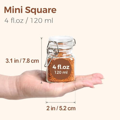 ComSaf Square Small Glass Spice Jars with Airtight Lids 4 oz 12 Pack Pantry | Honey herbs, Farmhouse pantry organization, Mini favor jars, Labels included, Funnel included, Kitchen storage, Snacks - size: 4oz*12