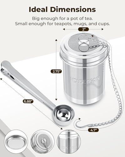 HOUSE AGAIN Large Tea Infuser with Scoop, Extra Fine Mesh Tea Strainers for Loose Tea & Spice Infuser for Cooking, 304 Stainless Steel, Loose Leaf Tea Steeper for Brew Tea Spices & Seasonings - size: Large × 1 with Spoon