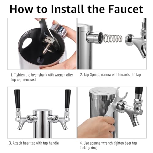 Dual Beer Tower Dispenser - Double Tap Kegerator Tower Draft Beer Tower Dispenser Pre-installed 5ft Beer Line Stainless Steel Core Faucet Double Keg Tap Beer Tower for 3" Kegerator Tower - size: Dual Tap Beer Tower