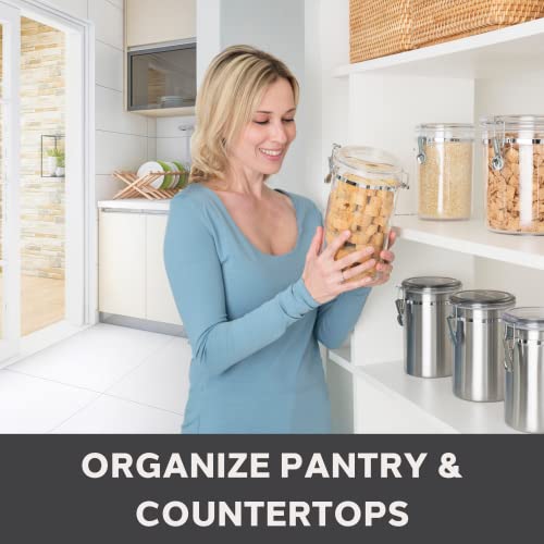 OGGI Clear Canister Airtight 61oz - Clamp Lid & Spoon - Airtight Food Storage Containers, Ideal for Kitchen & Pantry Storage of Bulk, Dry Food Including Flour, Sugar, Coffee, Rice, Tea, Spices & Herbs - size: 61 Fluid Ounces