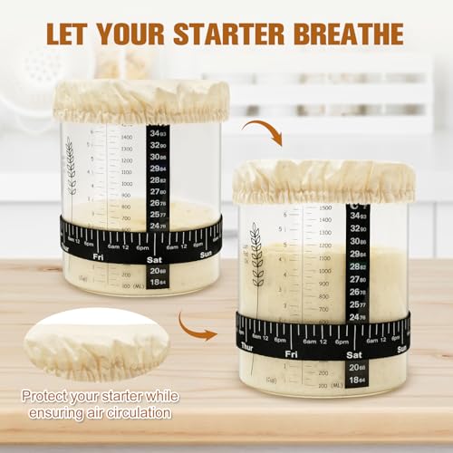 50oz Sourdough Starter Jar Kit, Wide Mouth Sourdough Starter Container for Perfect Sour Dough Bread, Extra-Large Capacity Sourdough Jar, Sourdough Kit(2 Pack) - size: Set of 2 & 2 spoons