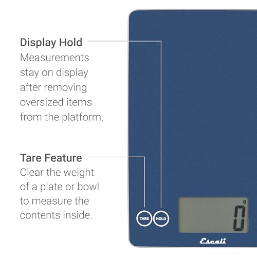 Escali Arti Glass Food Scale Digital Countertop Kitchen, Baking and Cooking Scale with Nutrition and Calorie Counter, 15-Pound Capacity, 9" x 6.5" x .75", Blue Mirage - color: Blue Mirage