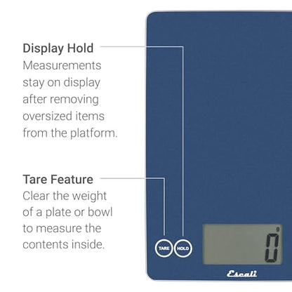 Escali Arti Glass Food Scale Digital Countertop Kitchen, Baking and Cooking Scale with Nutrition and Calorie Counter, 15-Pound Capacity, 9" x 6.5" x .75", Blue Mirage - color: Blue Mirage