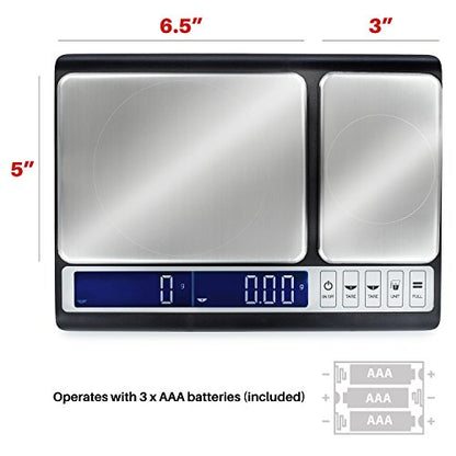 Smart Weigh Dual Platform Digital Kitchen Scale Stainless Steel Culinary Kitchen Scale 10 kilograms x 0.01 Grams High Precision Digital Food Scale Tare Function LCD w/Backlit for Baking Cooking Food